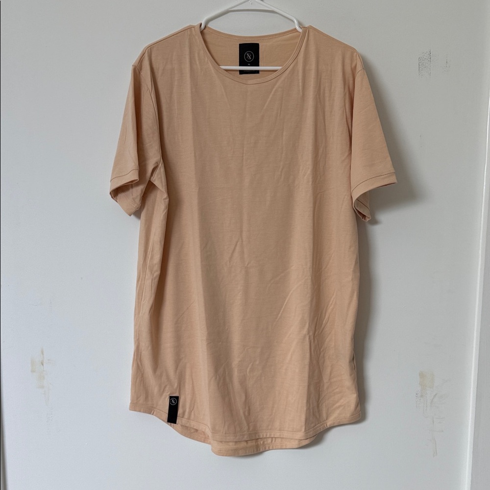 Men's Tan Short Sleeve Drop Hem Tee